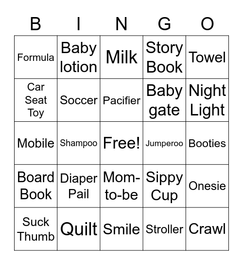Samantha's Baby Shower Bingo Card