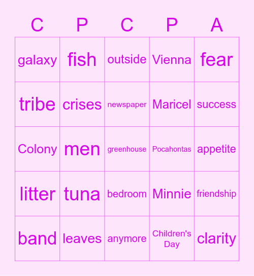 Nouns ✨ Bingo Card