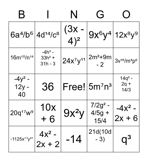 Unit 6 Review Bingo Card
