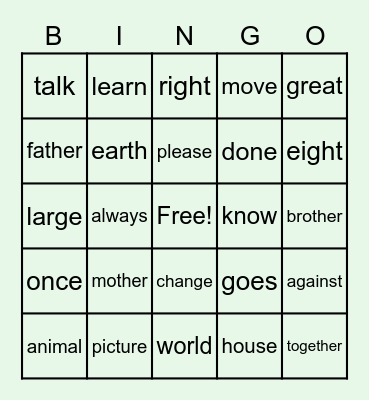 Trick Words Bingo Card