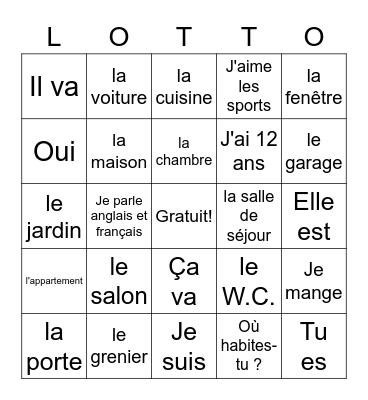 La maison Bingo Card