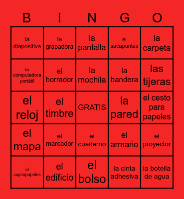 Classroom objects Bingo Card