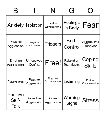 Anger Bingo Card