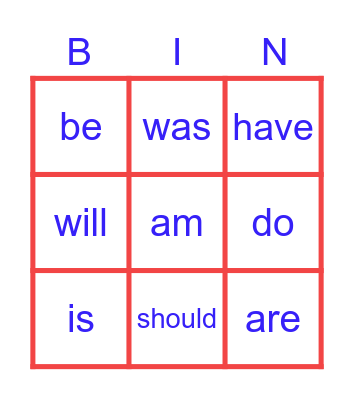 Helping Verbs Bingo Card