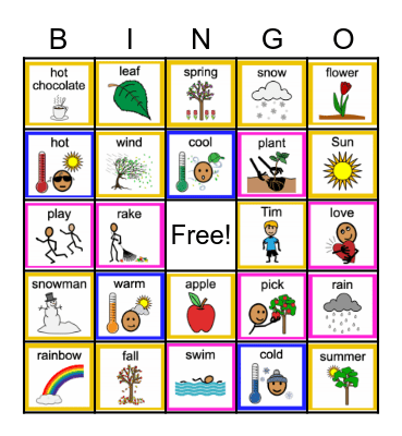 Tim Loves the Seasons Vocab (March ULS) Bingo Card