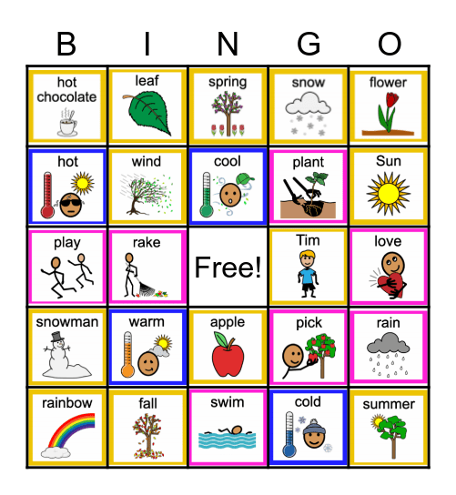 Tim Loves the Seasons Vocab (March ULS) Bingo Card