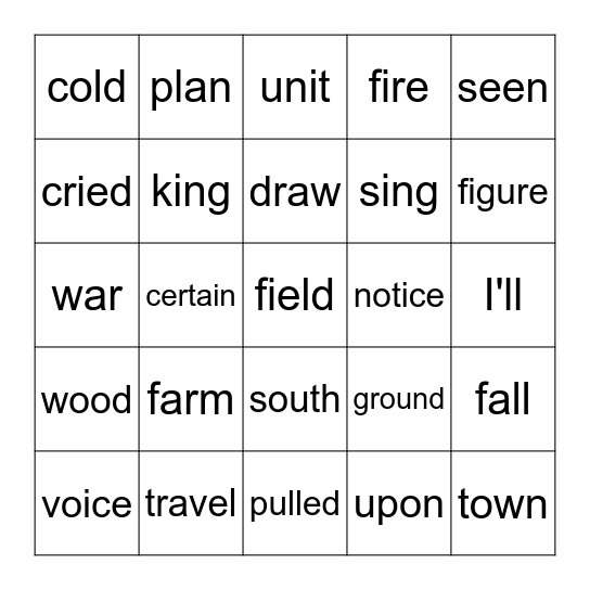 Word Bingo List 4.4 Bingo Card