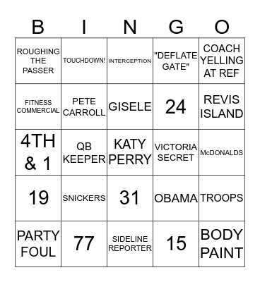 SUPER BOWL Bingo Card