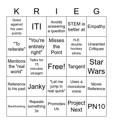 Krieg Class Bingo Card