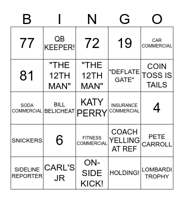 SUPER BOWL  Bingo Card