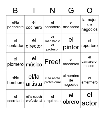 Profesiones Bingo Card