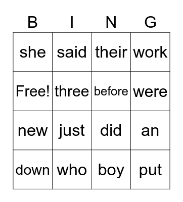 List 6 Bingo Card