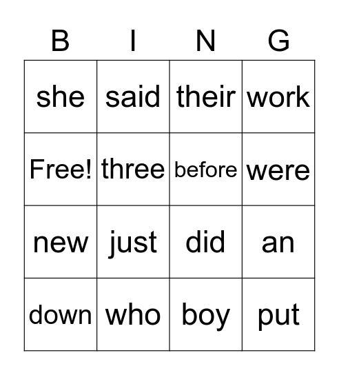 List 6 Bingo Card