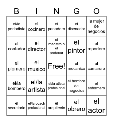 profesiones Bingo Card