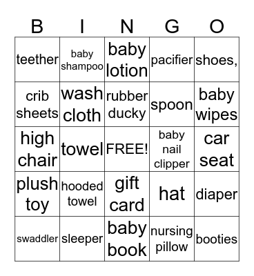 Baby Boy to Love Bingo Card