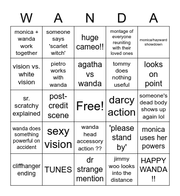 Wandavision Finale Bingo Card