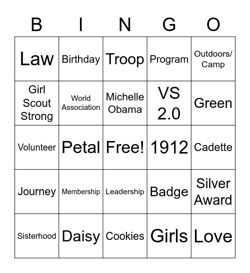 GS Birthday Bingo Card