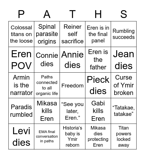 Chapters 138 139 Bingo Card