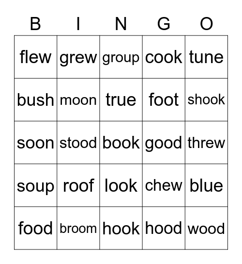 short oo and long oo Bingo Card