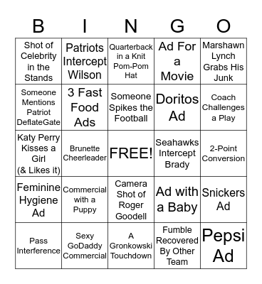 Super Bowl Bingo Card