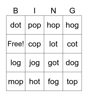 Untitled CVC with O Bingo Card