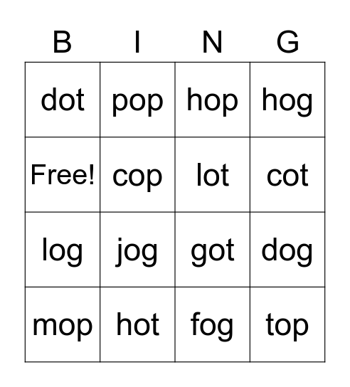Untitled CVC with O Bingo Card