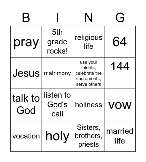 Religion 17 Bingo Card