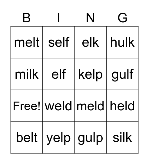 L Blends Bingo Card