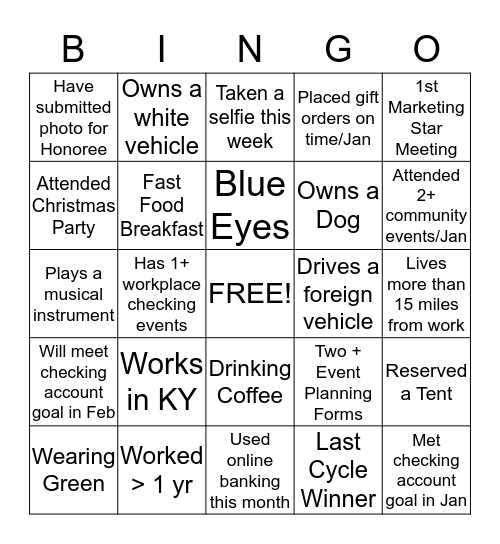 Marketing Star Bingo Card