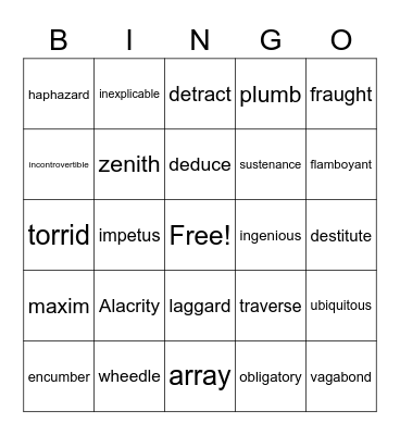 Vocabulary #2 Bingo Card