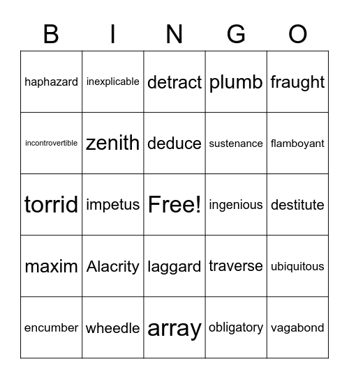 Vocabulary #2 Bingo Card