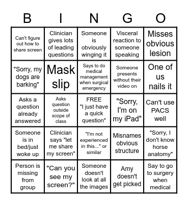 Dumb Rad Bingo Card