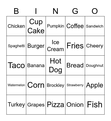 Food Words Bingo Card