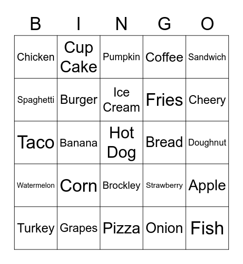 Food Words Bingo Card