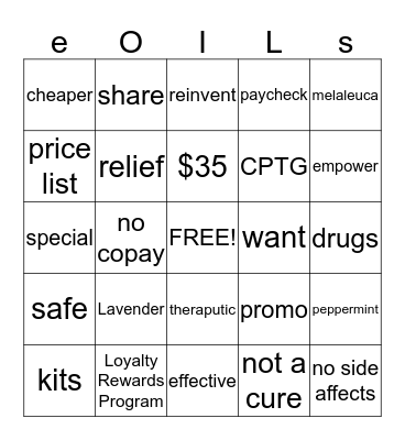 Super Bowl Oil Bingo Card