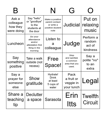 Wellness Bingo Card Bingo Card