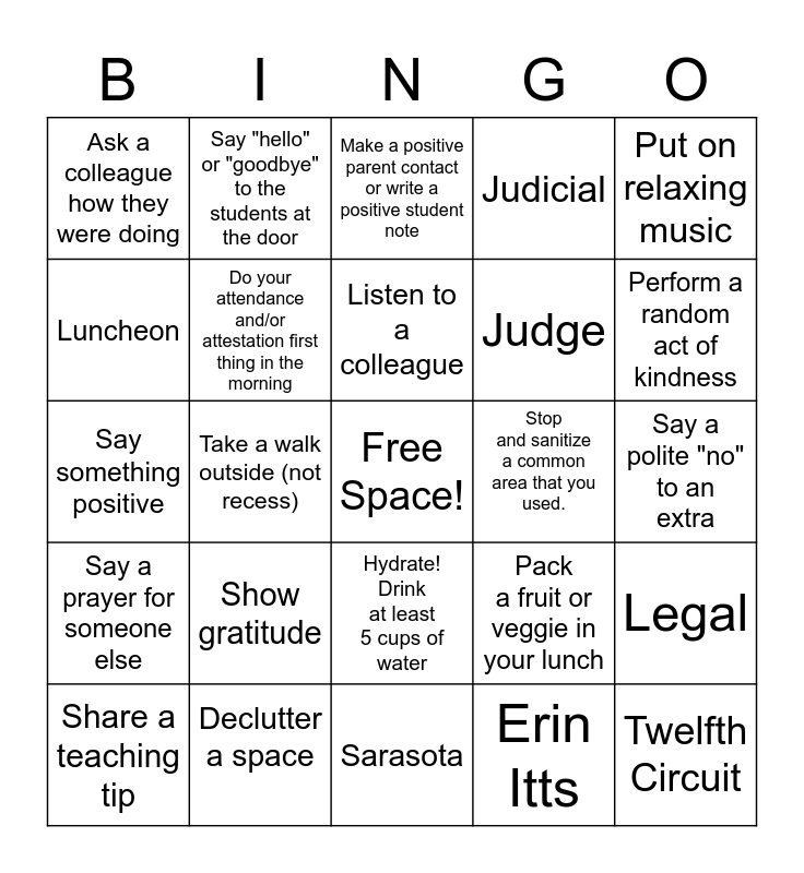 Wellness Bingo Card Bingo Card