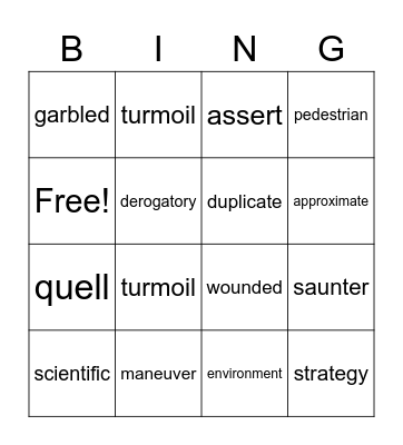 Building Vocabulary Bingo Card