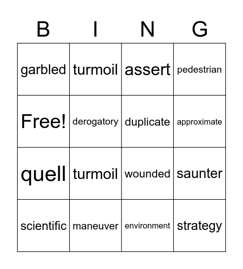 Building Vocabulary Bingo Card