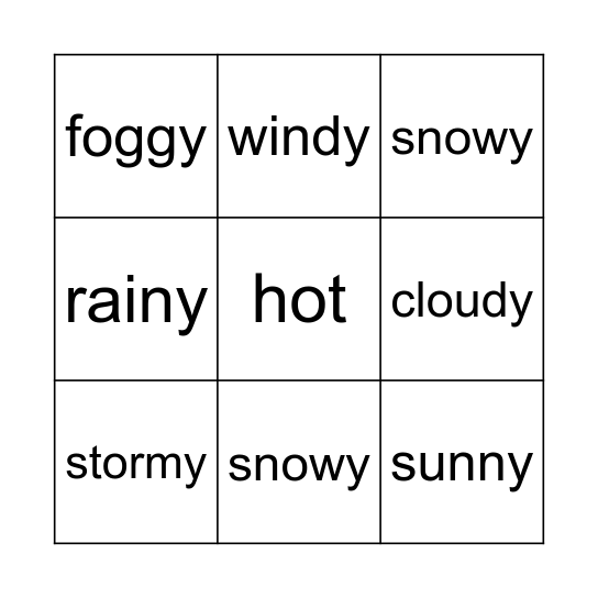 Bingo "Weather" Bingo Card