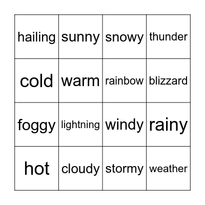 Bingo "weather" Bingo Card