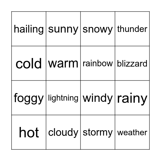 Bingo "weather" Bingo Card