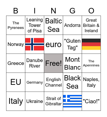 E  U  R  O  P  E Bingo Card