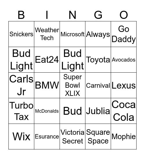 Commercial Bingo Card