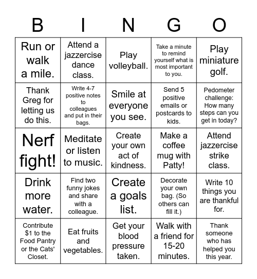 Wellness Bingo Card