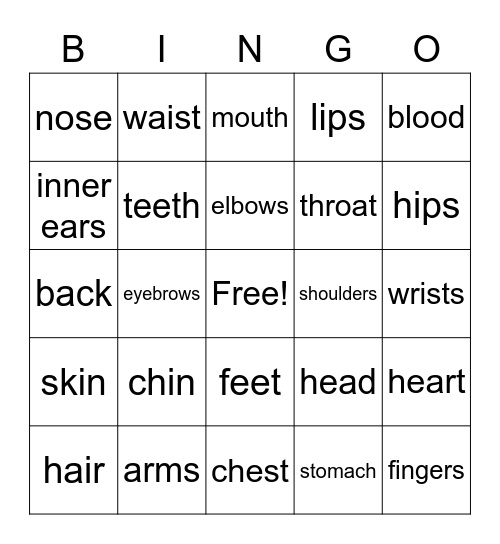 El Cuerpo Bingo Card