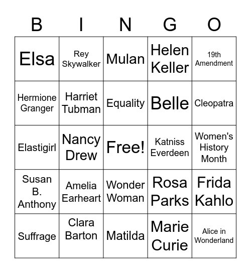 Women's History Month Bingo Card