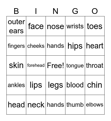 El Cuerpo Bingo Card