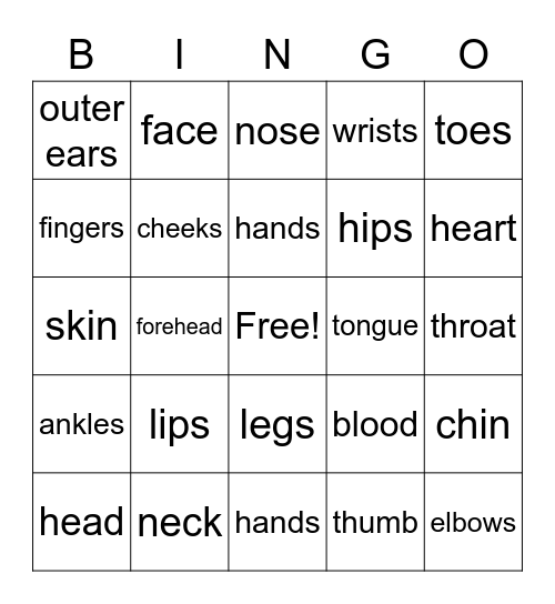 El Cuerpo Bingo Card