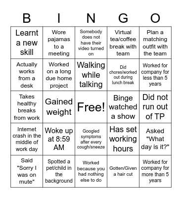 Happy hour Bingo - WFH edition Bingo Card